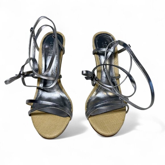 Schutz Women's Deonne Metallic Silver Leather Wedge Sandal Sz 7 NEW IN BOX - Picture 4 of 14